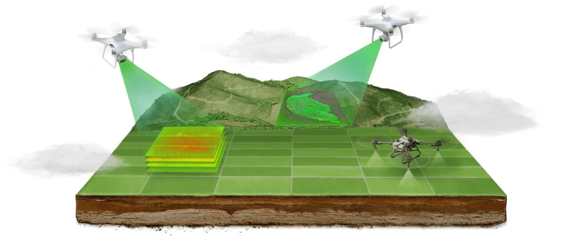 I droni della DJI possono essere usati per mappare i campi o irrorare prodotti fitosanitari